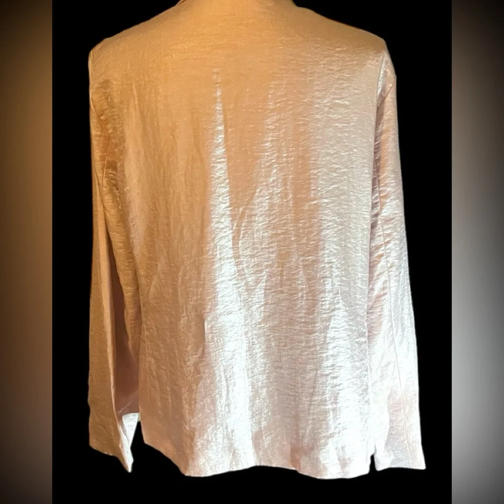 NEW WTags Eileen Fisher Metallic Dusty Pink Shawl Collar Open Linen Blend XL - Picture 5 of 8